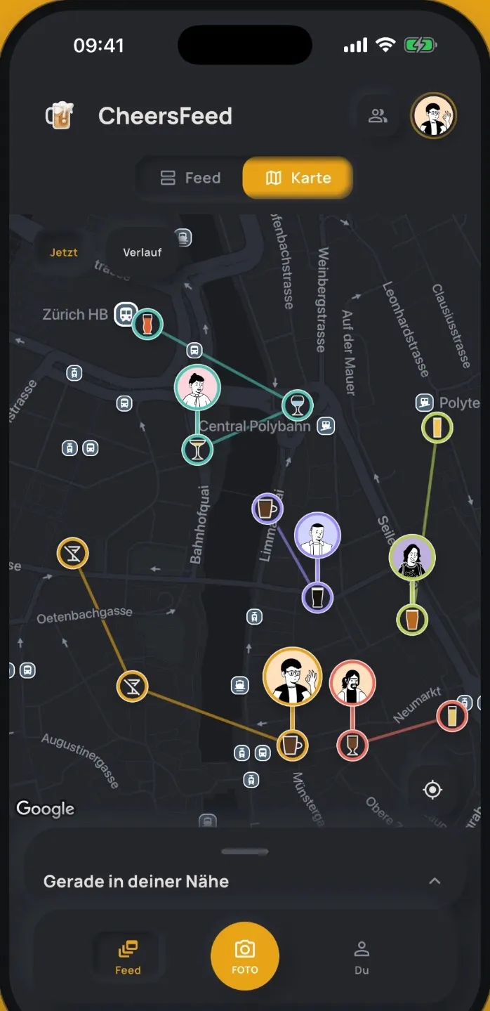 App screen: map with friends who are out right now