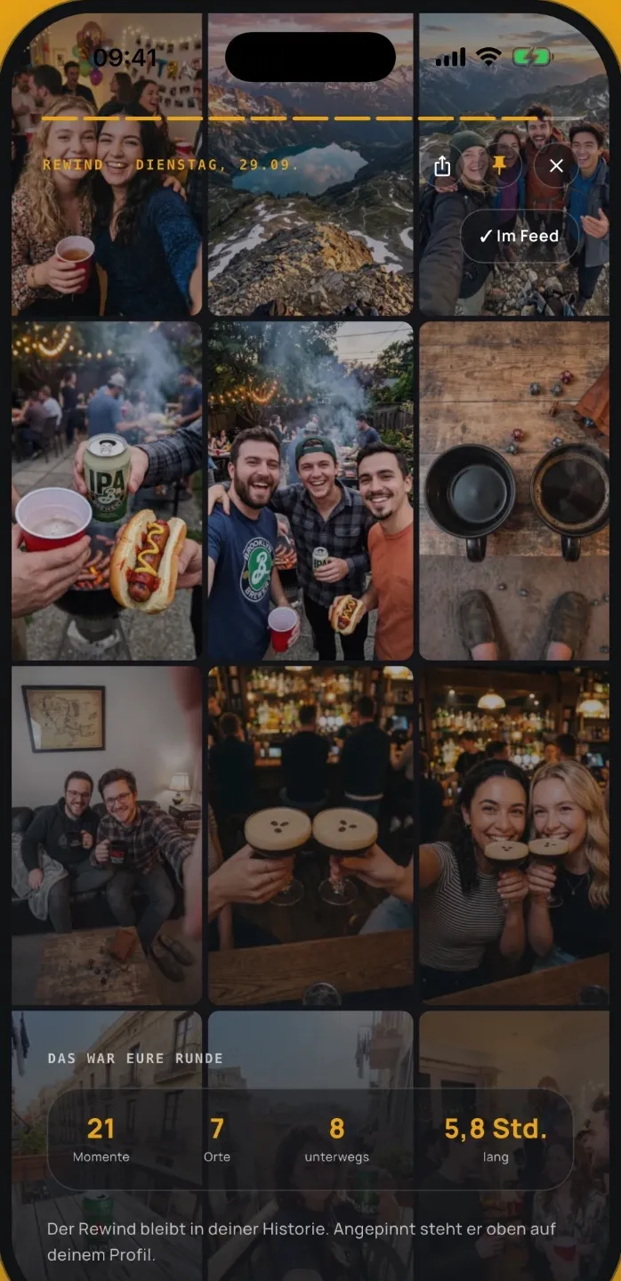 App screen: Rewind collage with the round’s pictures